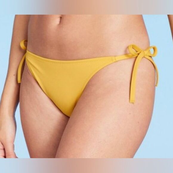 Shade & Shore Women's Side-Tie Cheeky Bikini Bottom Yellow NWT M - Picture 1 of 8